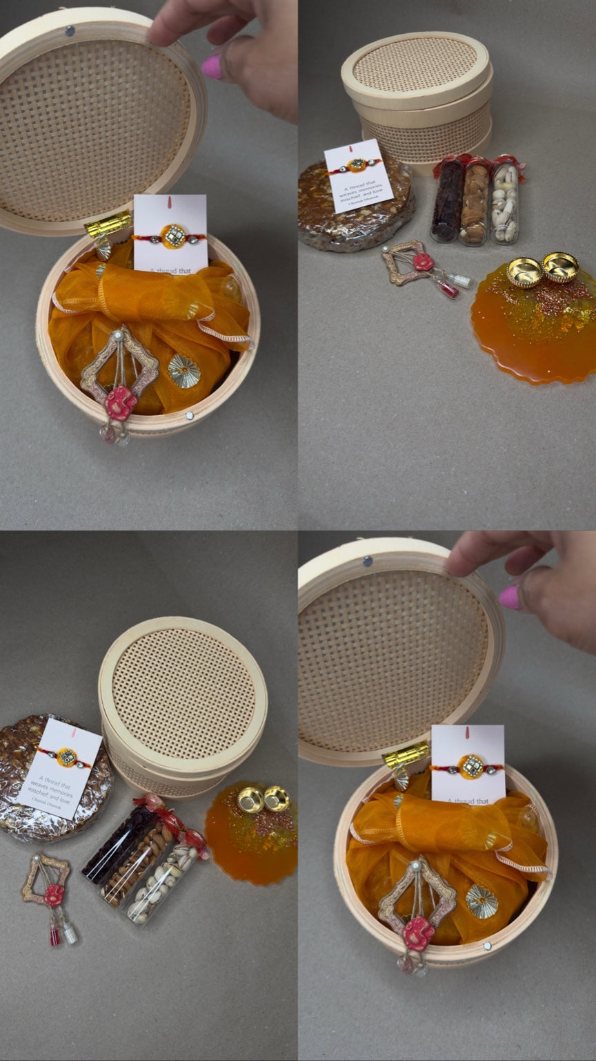 Premium Rakhi Hamper with Resin Aarthi Plate, Gourmet Chikki & Dry Fruits – Free Shipping USA