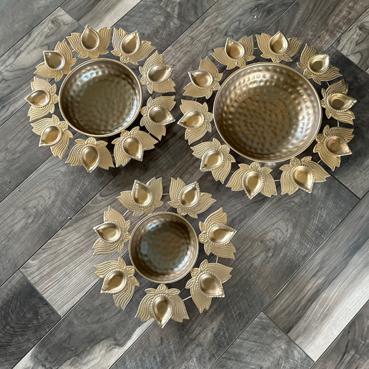 Gold Lotus Metal Urli - Available in Three Sizes for Stunning Decorations