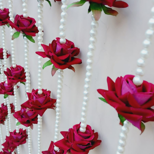 Elegant Decorative Hanging of Premium Velvet Rose and Pearl Beads