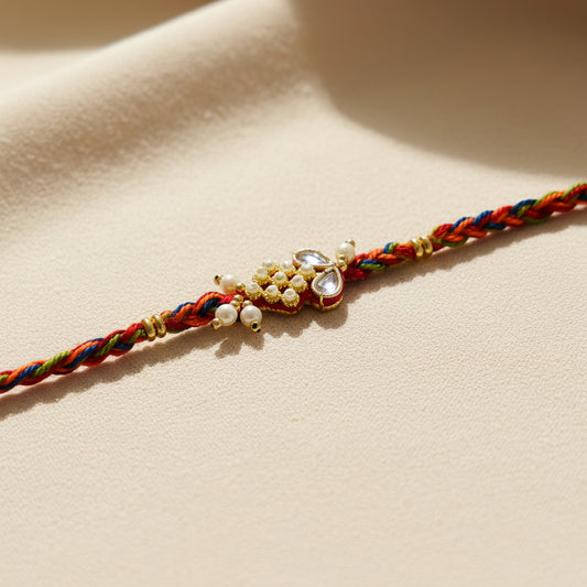 Braided Multi Color With Pearl & Stone Rakhi - Single