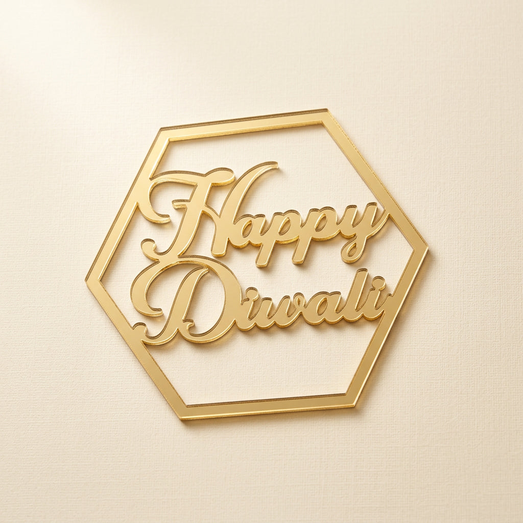 Gold Diwali Gift Tags, Happy Diwali Decorative Gift Toppers, Ganesha and Diya Designs