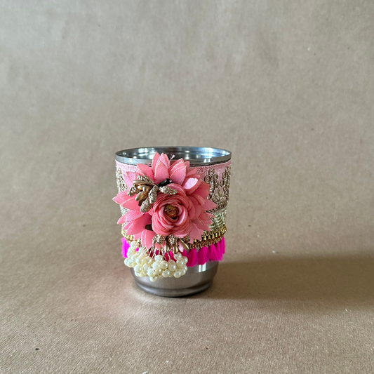 Karwachauth Glass in Pink Fabric Flower