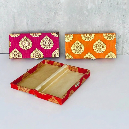 Brocade Silk Shagun Cash Box | Traditional Gold Zari Keepsake & Wedding Favor Box | Table Decoration for Gifting