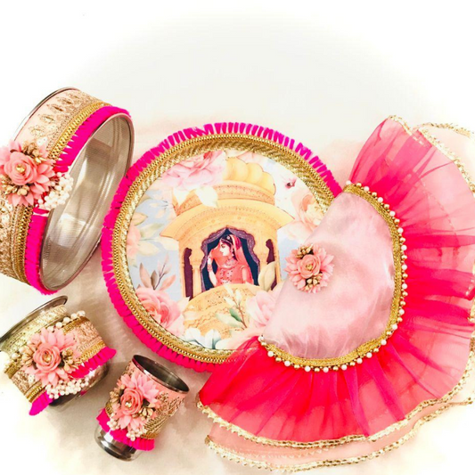 Jharokha Karwachauth Set in Pink Color