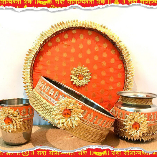 Brocade KarwachauthThali Set in Orange Color